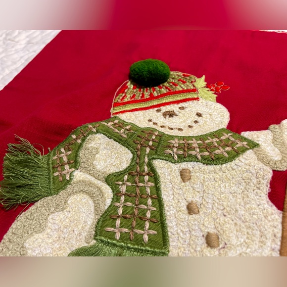 New Pottery Barn Christmas Melting Snowman Crewel Embroidered Pillow Cover, 18” - Picture 6 of 13
